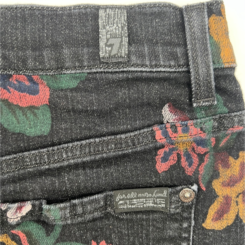 7‎ For All Mankind Floral Black Denim Miniskirt Size 27 Whimsigoth - Picture 4 of 7